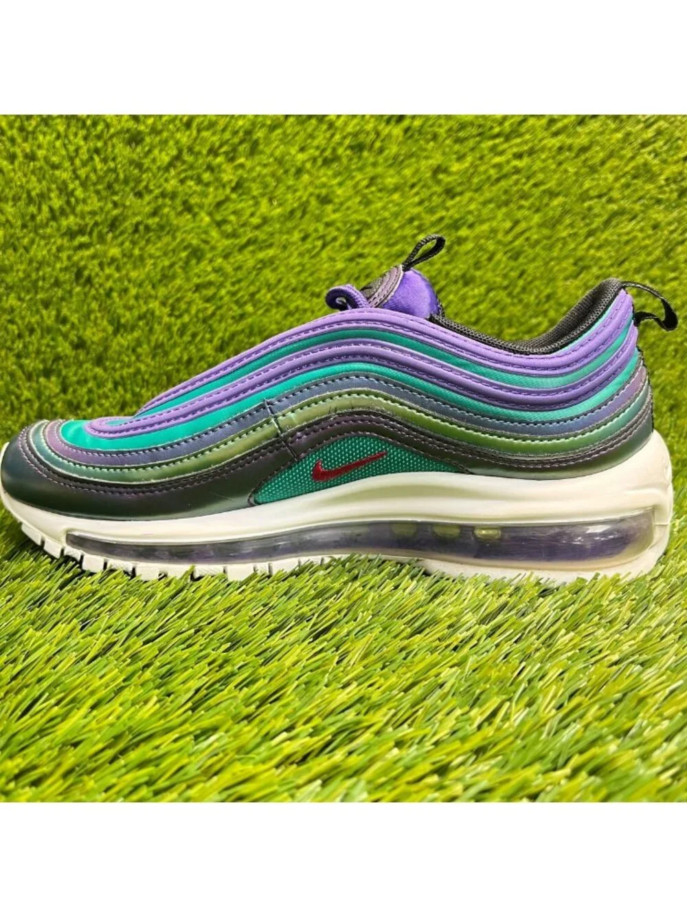Nike Air Max 97 Iridescent Boys Size 5.5Y Purple Green Running Shoes Sneakers
